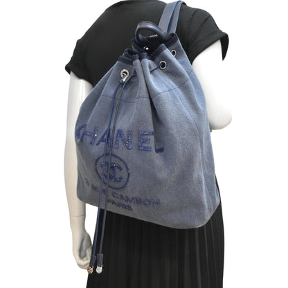 Chanel Deauville Large Denim Backpack Blue