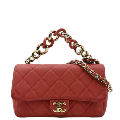 Chanel Resin Chain Flap Lambskin Quilted Leather Shoulder Bag Red