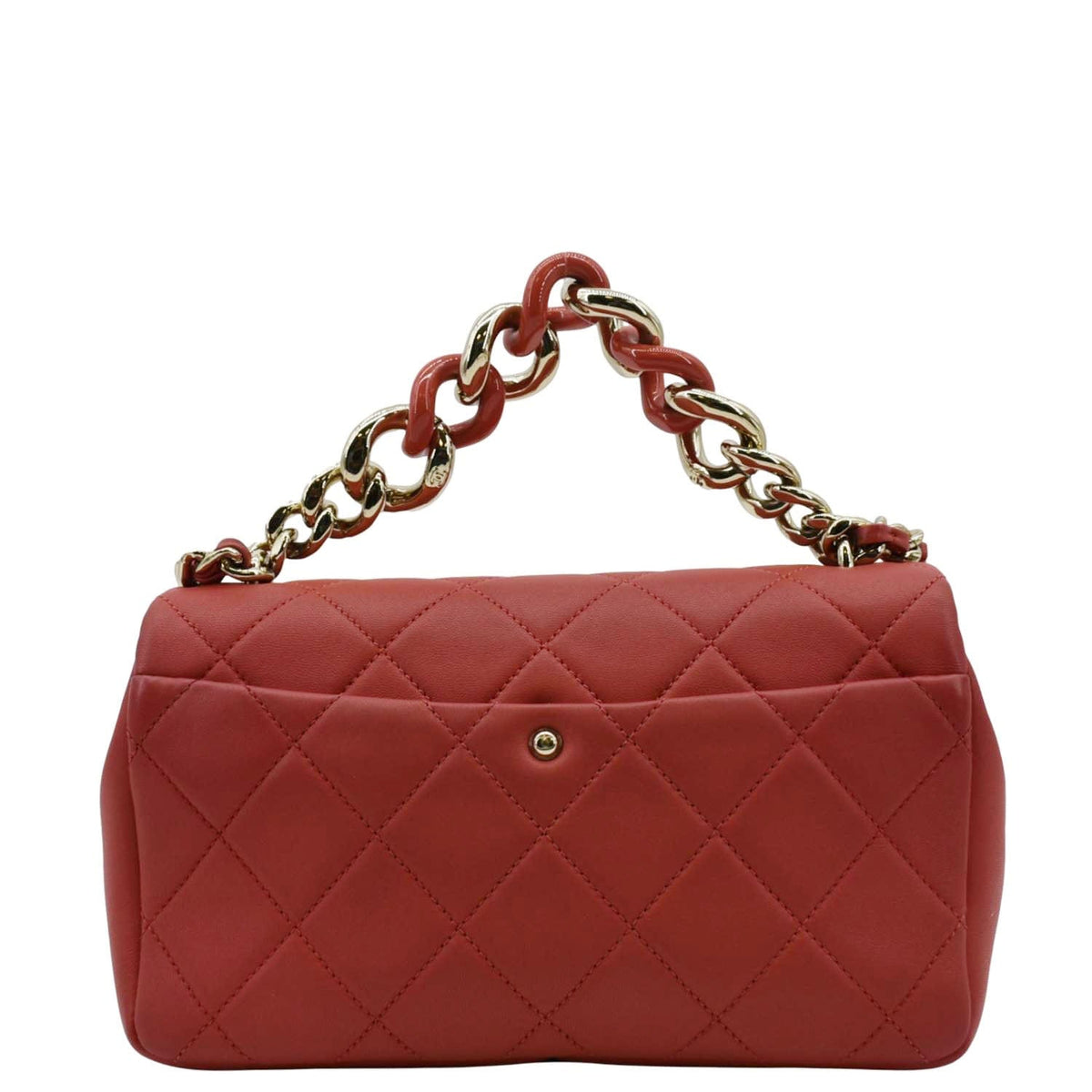 Chanel Resin Chain Flap Lambskin Quilted Leather Shoulder Bag Red