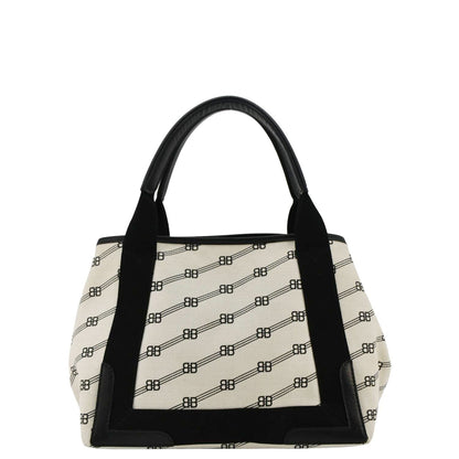 Balenciaga  Logo S Navy Cabas Canvas Hobo Bag White