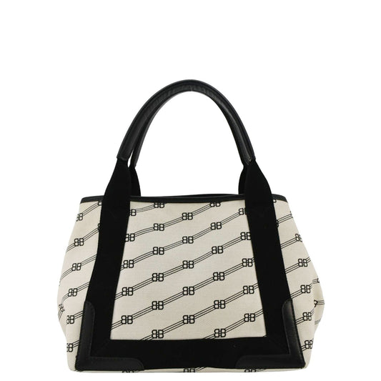 Balenciaga  Logo S Navy Cabas Canvas Hobo Bag White