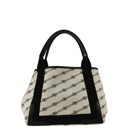 Balenciaga  Logo S Navy Cabas Canvas Hobo Bag White