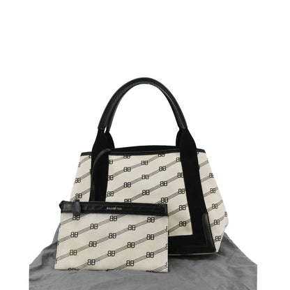 Balenciaga  Logo S Navy Cabas Canvas Hobo Bag White
