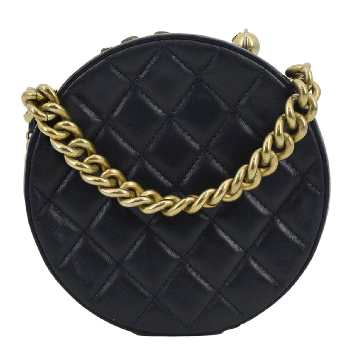 Chanel Glazed Round As Earth Leather Evening Crossbody Bag Navy Blue