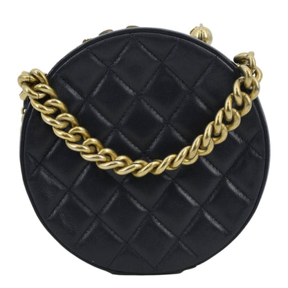 Chanel Glazed Round As Earth Leather Evening Crossbody Bag Navy Blue