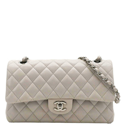 Chanel Classic Double Flap Medium Quilted Caviar Leather Shoulder Bag White