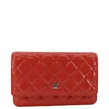 Chanel WOC Quilted Patent Leather Crossbody Bag Red