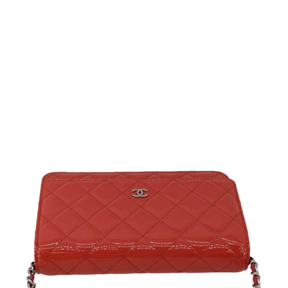 Chanel WOC Quilted Patent Leather Crossbody Bag Red