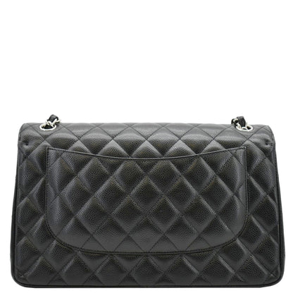 Chanel Jumbo Double Flap Quilted Caviar Leather Shoulder Bag Black