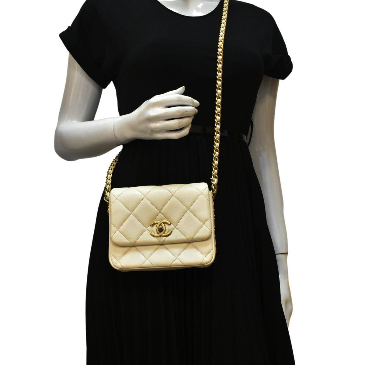 Chanel Side Note Flap Quilted Leather Crossbody Bag Off White