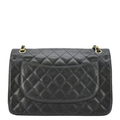 Chanel Classic Jumbo Double Flap Quilted Caviar Leather Shoulder Bag Black