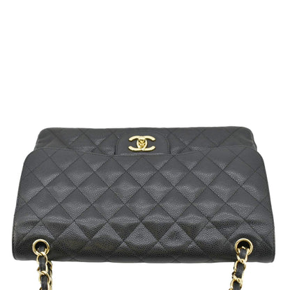 Chanel Classic Jumbo Double Flap Quilted Caviar Leather Shoulder Bag Black