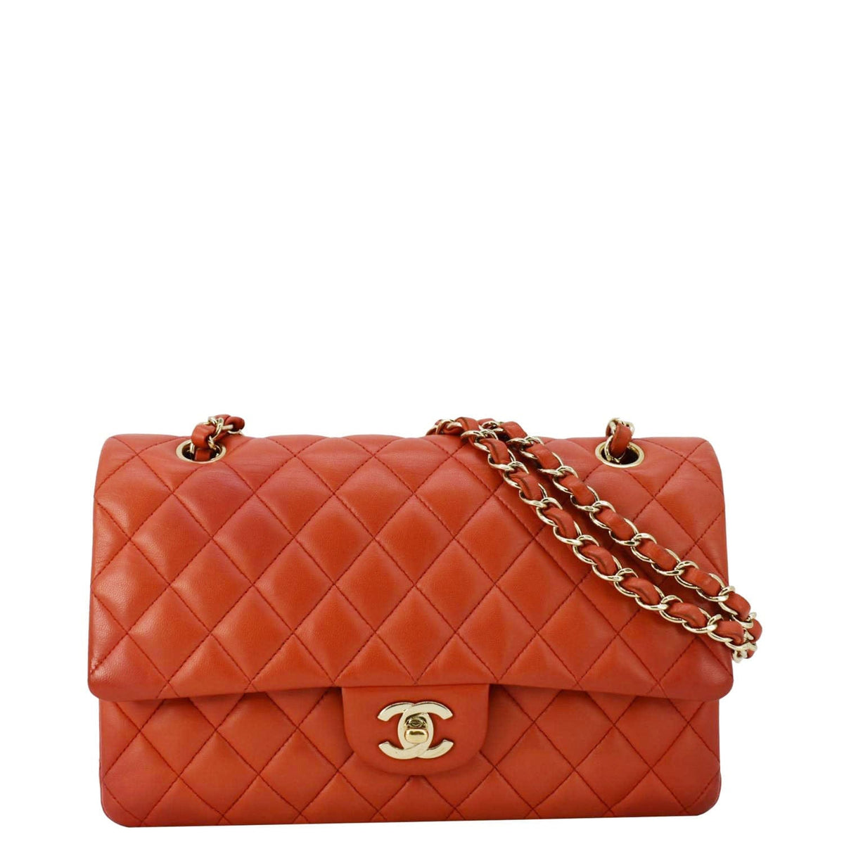 Chanel Classic Double Flap Medium Quilted Leather Shoulder Bag Red