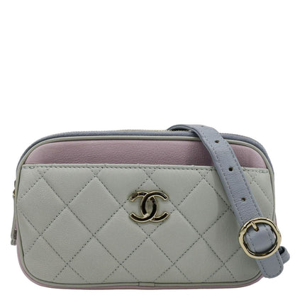 Chanel CC Double Zip Quilted Leather Tri-Color Belt Bag Pink