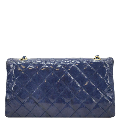 Chanel Envelope Lock 3 Small Quilted Patent Leather Shoulder Bag Blue
