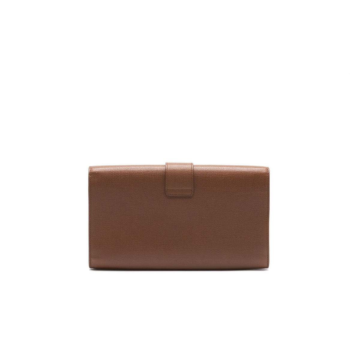 YSL Y Logo Calfskin Leather Clutch Brown