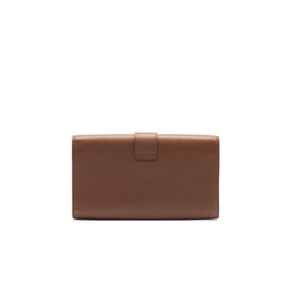 YSL Y Logo Calfskin Leather Clutch Brown