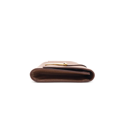 YSL Y Logo Calfskin Leather Clutch Brown