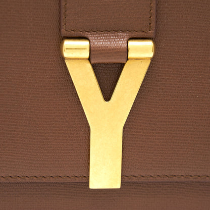 YSL Y Logo Calfskin Leather Clutch Brown