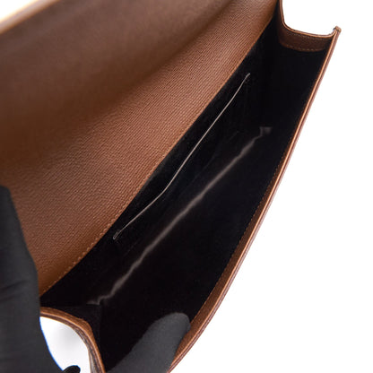 YSL Y Logo Calfskin Leather Clutch Brown