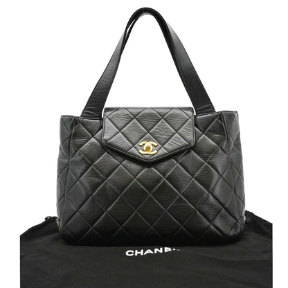 Chanel Classic Flap Vintage Quilted Leather Tote Bag Black