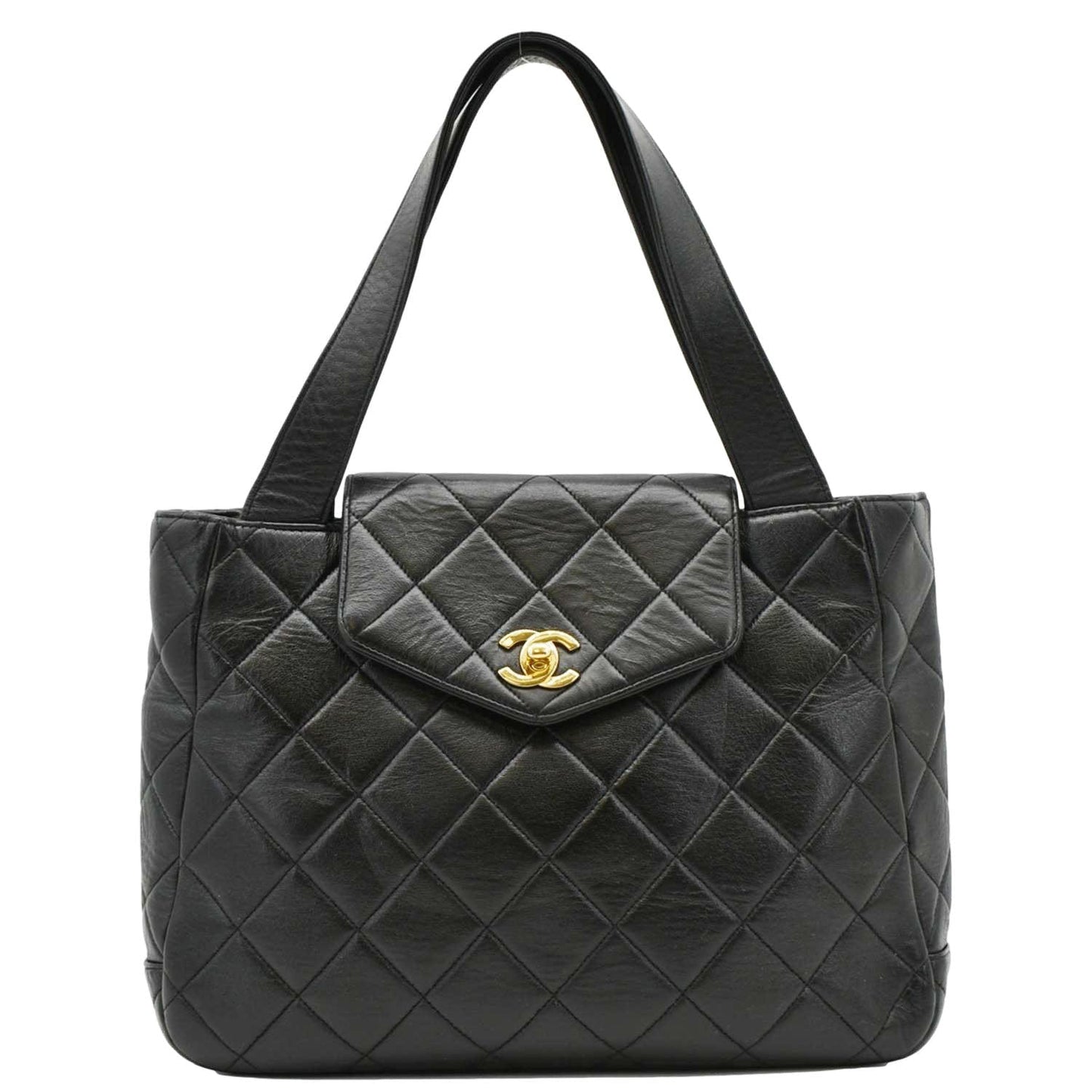 Chanel Classic Flap Vintage Quilted Leather Tote Bag Black