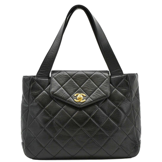 Chanel Classic Flap Vintage Quilted Leather Tote Bag Black