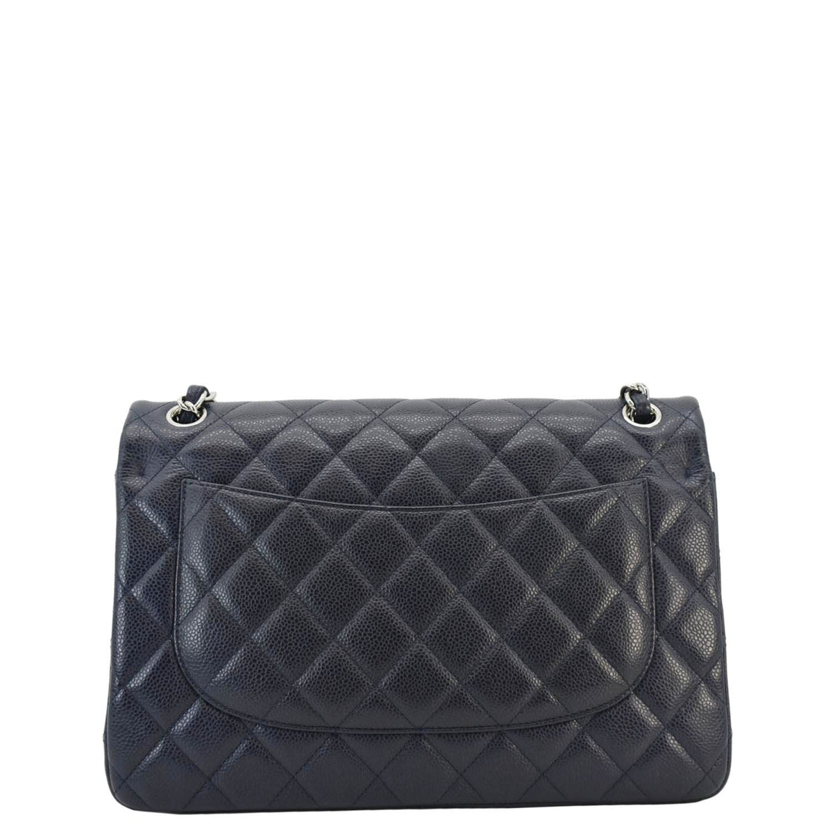 Chanel Classic Jumbo Double Flap Quilted Caviar Leather Shoulder Bag Navy Blue