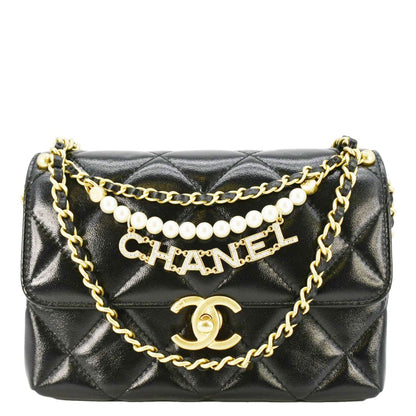 Chanel CC Pearl Quilted Leather Chain Crossbody Bag Black