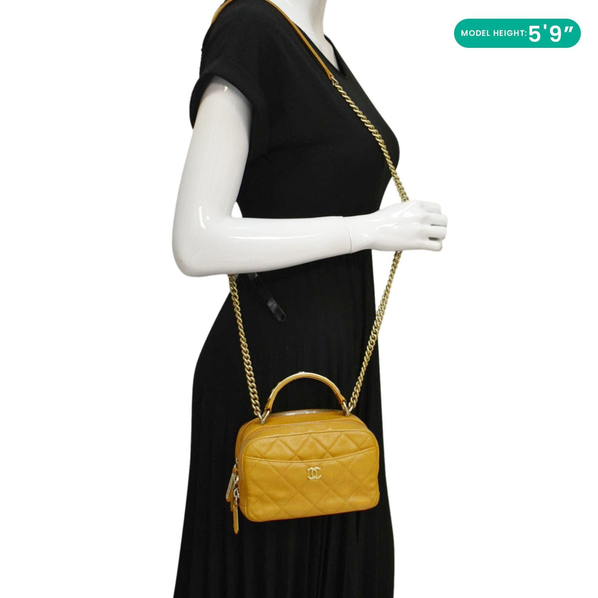 Chanel Carry Around Mini Quilted Caviar Leather Bowling Bag Yellow