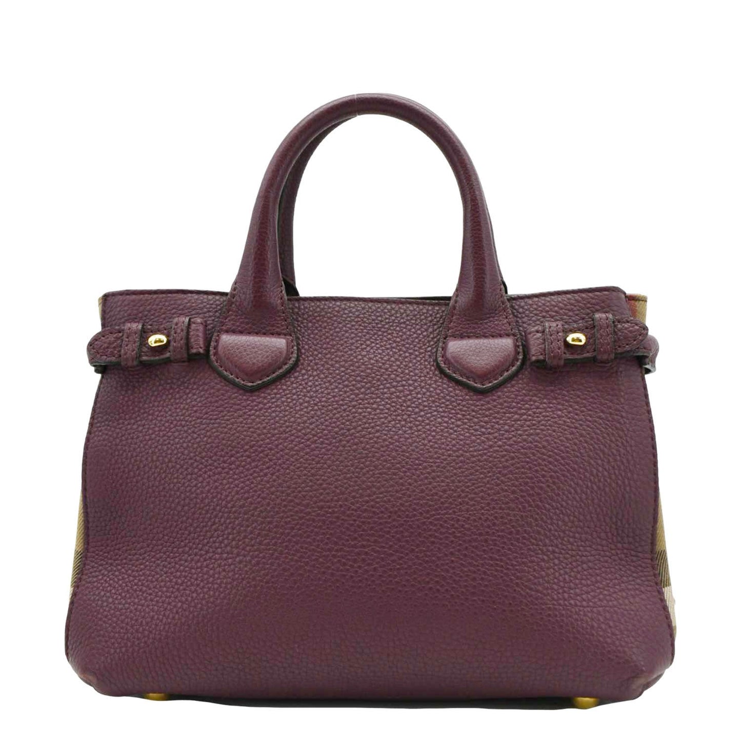 Burberry Banner Small House Check Leather Tote Shoulder Bag Maroon