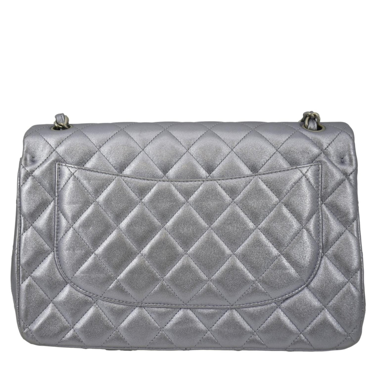 Chanel Jumbo Flap Quilted Leather Shoulder Bag Silver