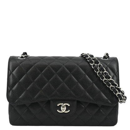 Chanel Classic Large Double Flap Quilted Leather Shoulder Bag Black