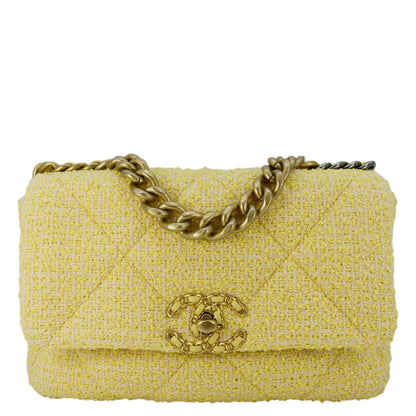 Chanel 19 Flap Medium Quilted Tweed Shoulder Bag Beige