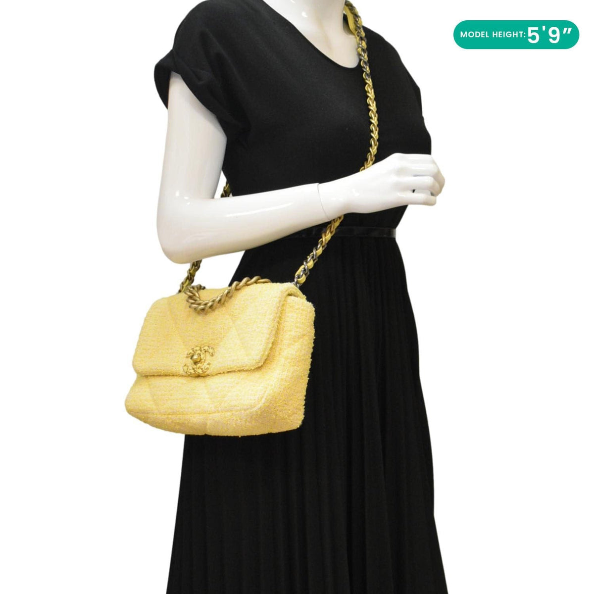 Chanel 19 Flap Medium Quilted Tweed Shoulder Bag Beige
