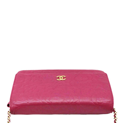 Chanel Camellia Wallet On Chain Leather Crossbody Bag Fuchsia