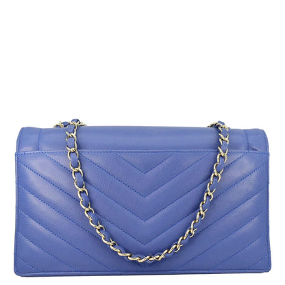 Chanel Coco Envelope Flap Quilted Chevron Leather Crossbody Bag Blue