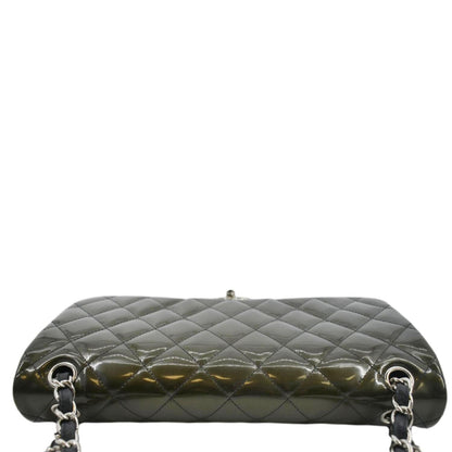 Chanel Jumbo Flap Striated Quilted Patent Leather Shoulder Bag Green