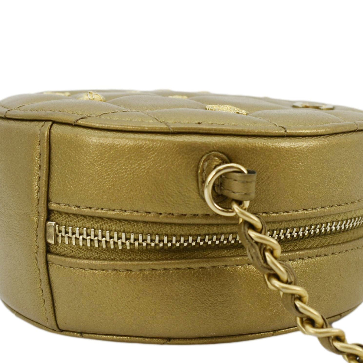 Chanel Egyptian Amulet Round Quilted Metallic Lambskin Chain Clutch Crossbody Bag Gold