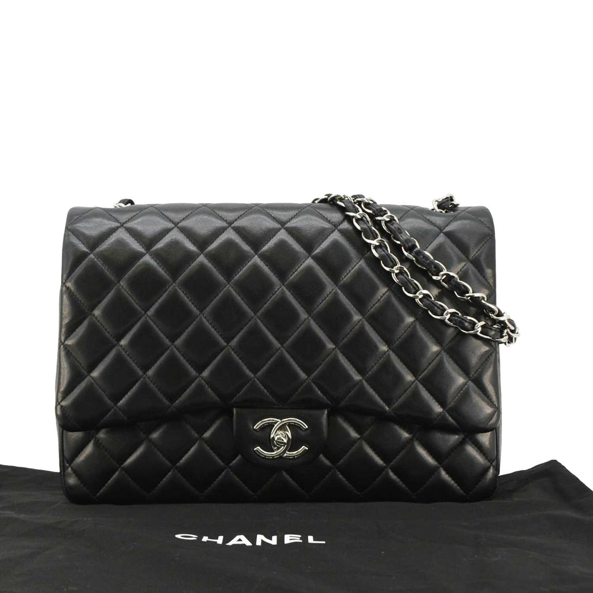 Chanel Maxi Double Flap Leather Shoulder Bag Black