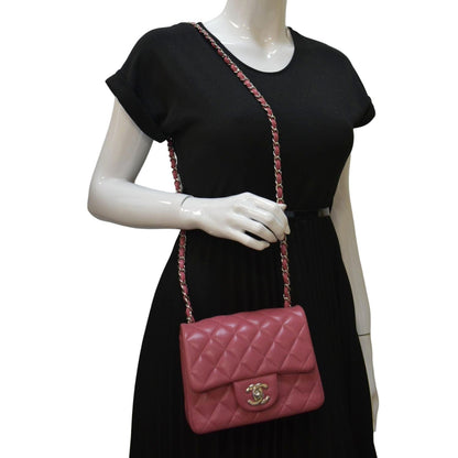 Chanel Mini Square Flap Leather Crossbody Bag Pink