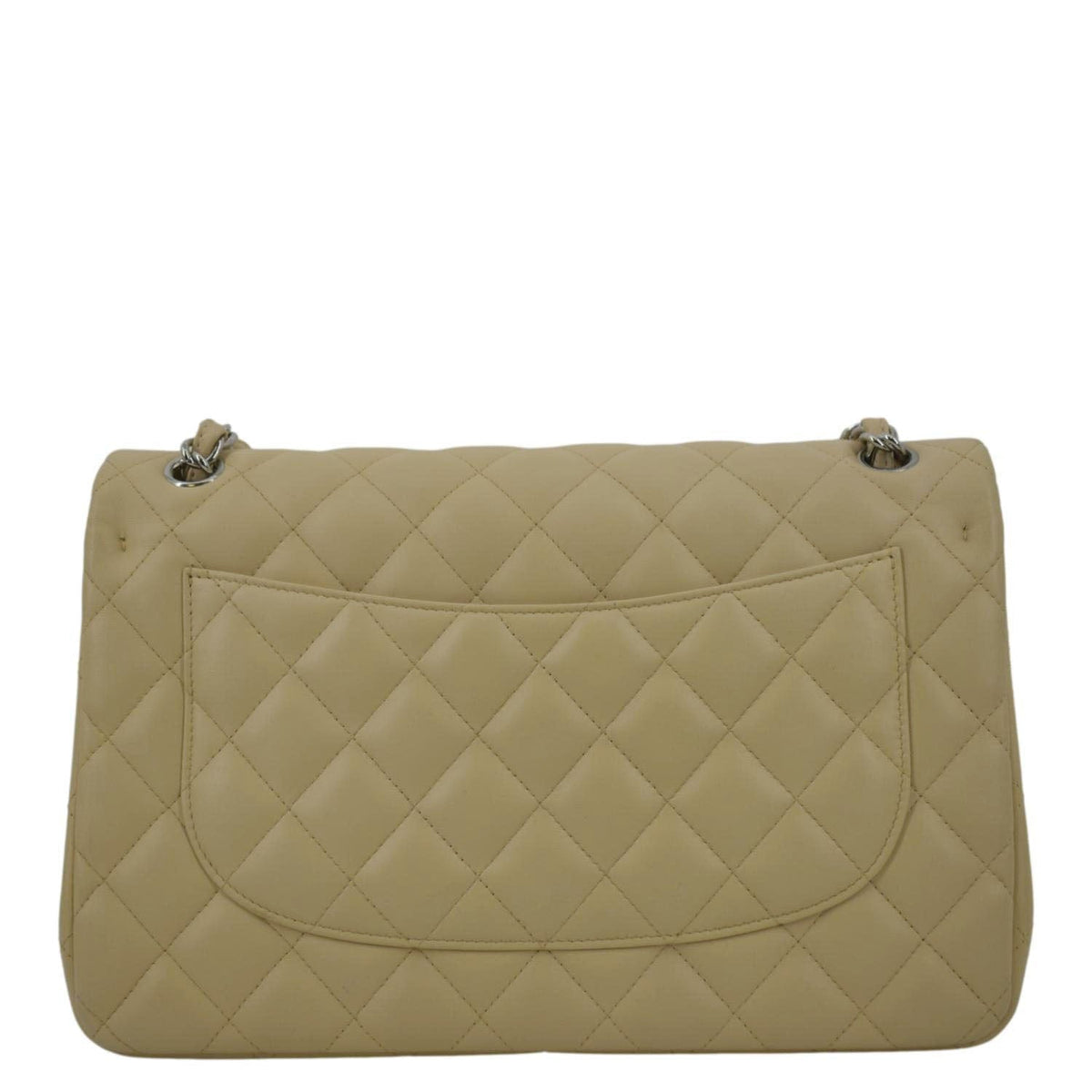Chanel Classic Jumbo Double Flap Quilted Leather Shoulder Bag Beige