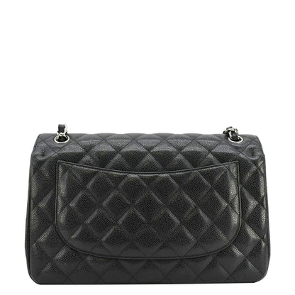 Chanel Classic Jumbo Double Flap Quilted Caviar Leather Shoulder Bag Black