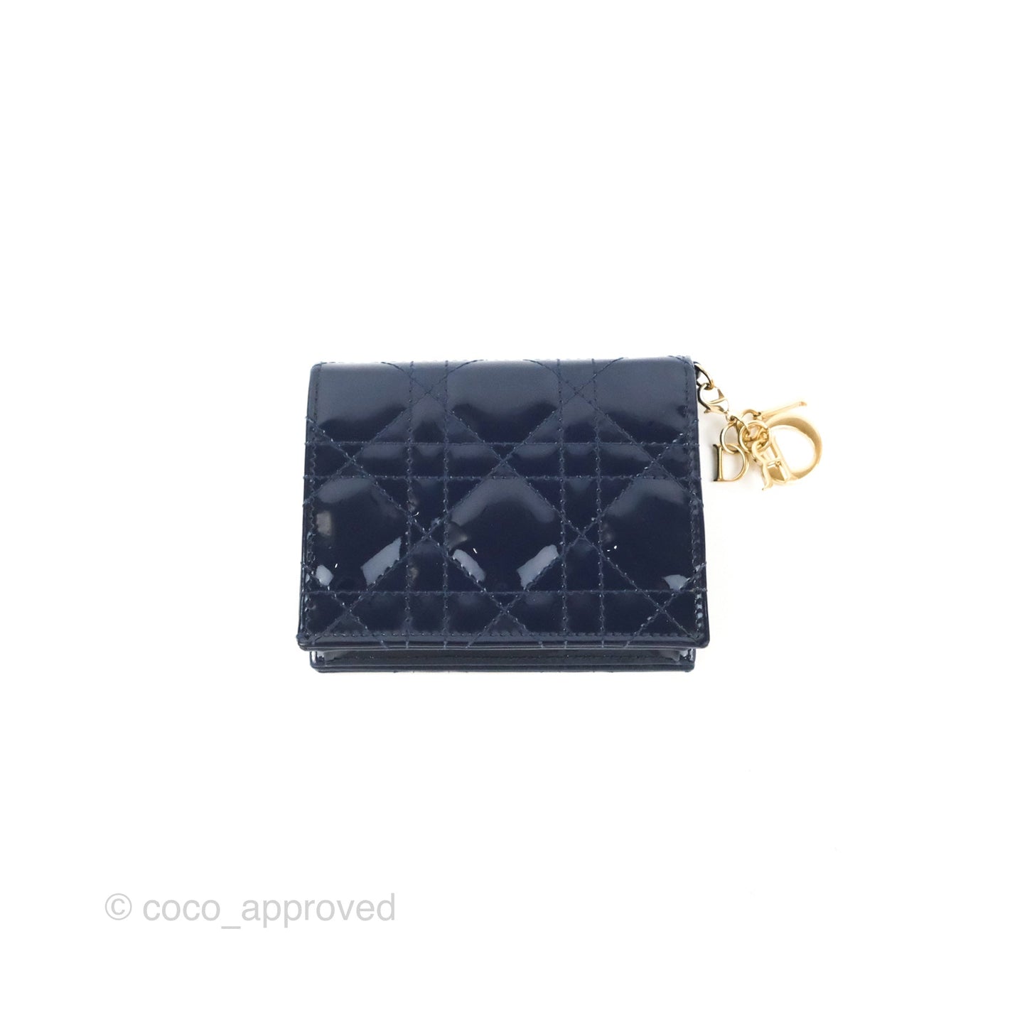 Christian Dior Mini Lady Dior Wallet Blue Patent Cannage