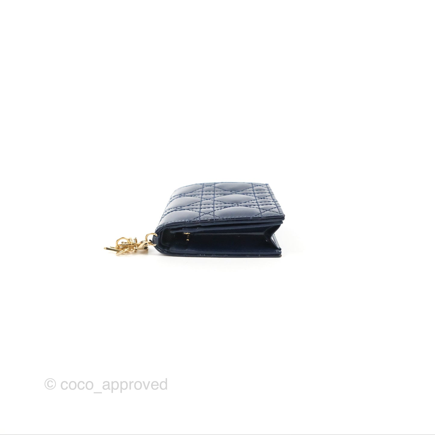 Christian Dior Mini Lady Dior Wallet Blue Patent Cannage