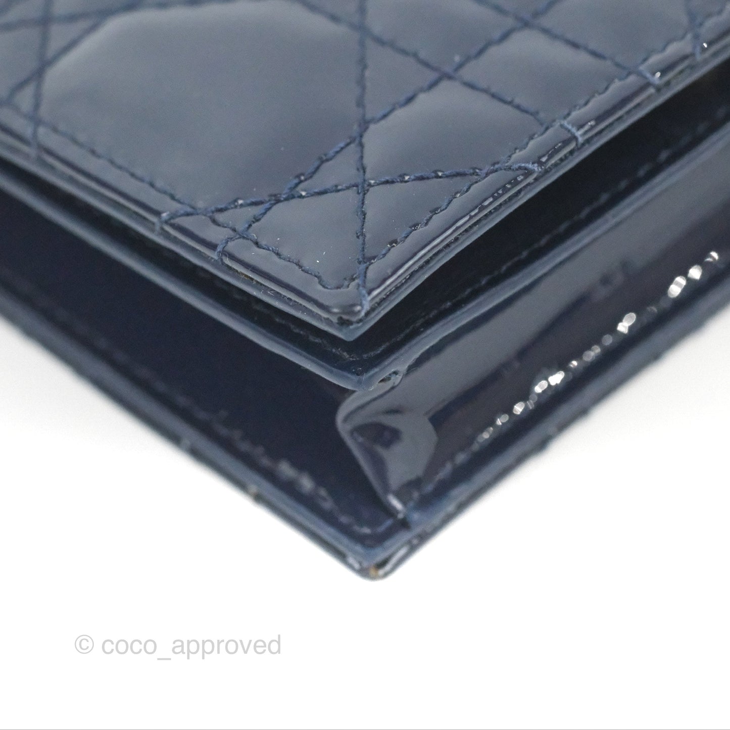 Christian Dior Mini Lady Dior Wallet Blue Patent Cannage