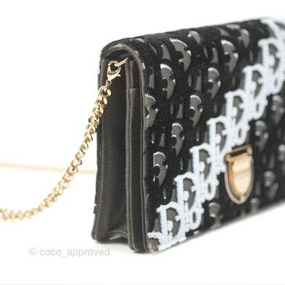 Dior Diorama Oblique Wallet On Chain WOC Black/White Velvet