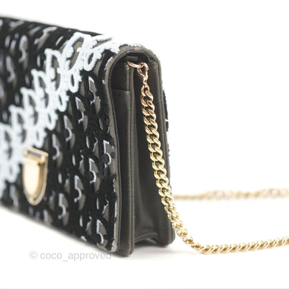 Dior Diorama Oblique Wallet On Chain WOC Black/White Velvet