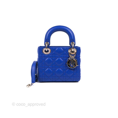 Christian Dior Mini Lady Dior Bag Cannage Lambskin Royal Blue Silver Hardware