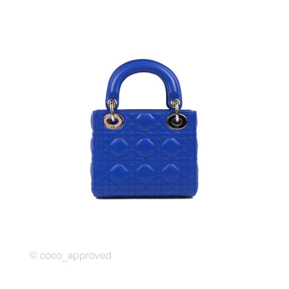 Christian Dior Mini Lady Dior Bag Cannage Lambskin Royal Blue Silver Hardware
